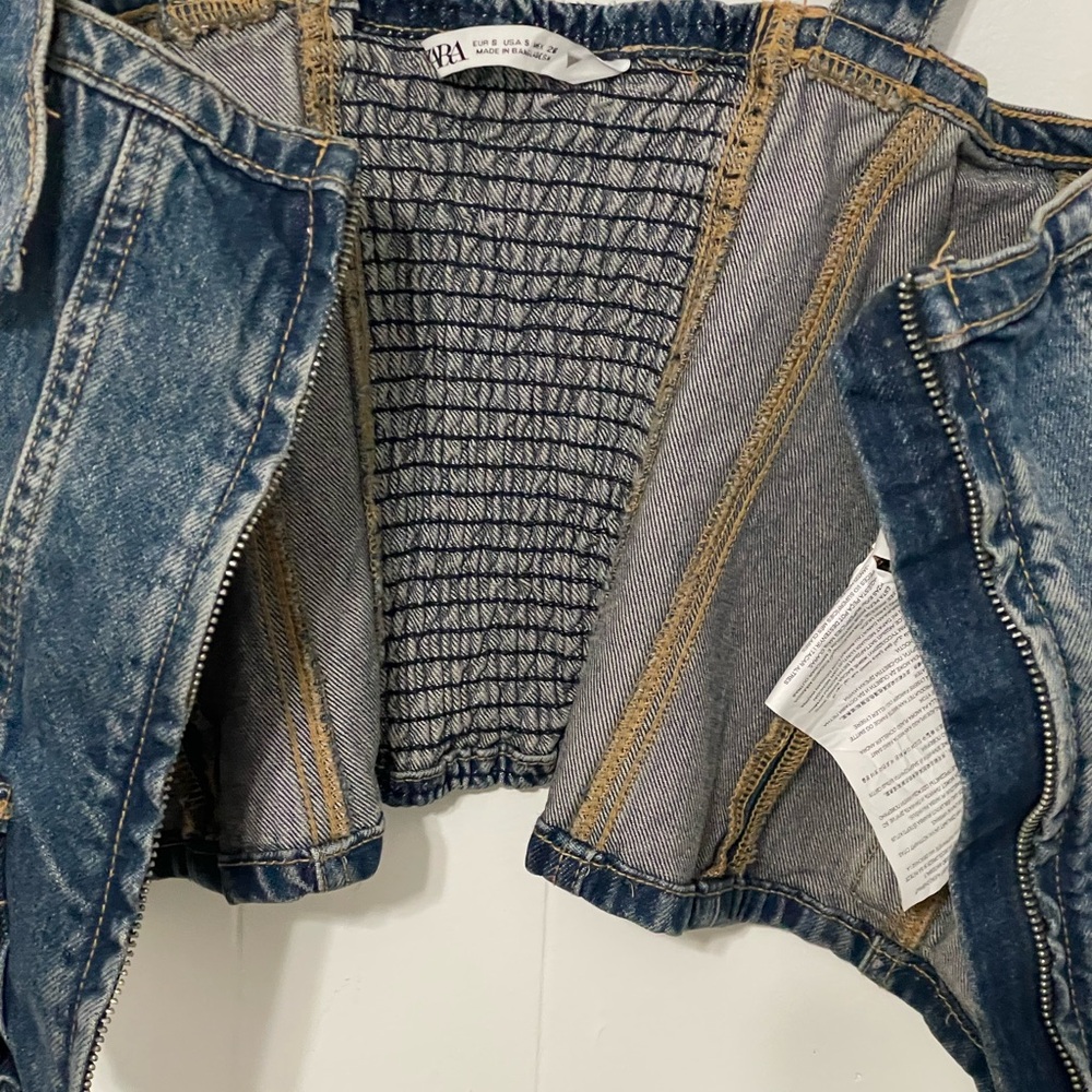 Zara Denim cropped zip top with Adjustable Straps and front pockets - Blue - Picture 3 of 3